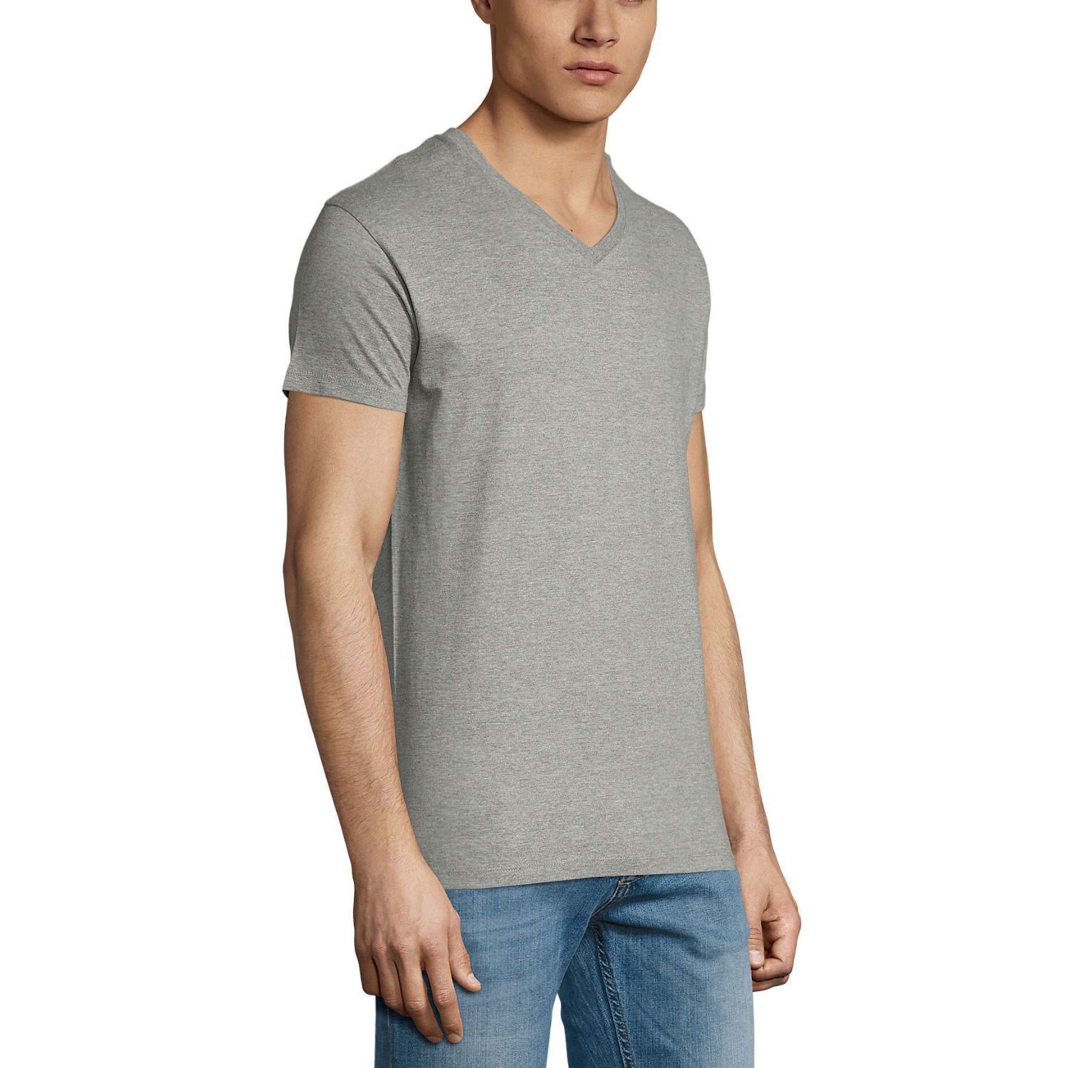 Marskineliai-vyrams-Sols-Imperial-V-Men-Pilka-Melanzine-2.jpg Pilkos melanžinės spalvos, trumpomis rankovėmis marškinėliai vyrams Sols Imperial V Men su logotipu ar norima spauda