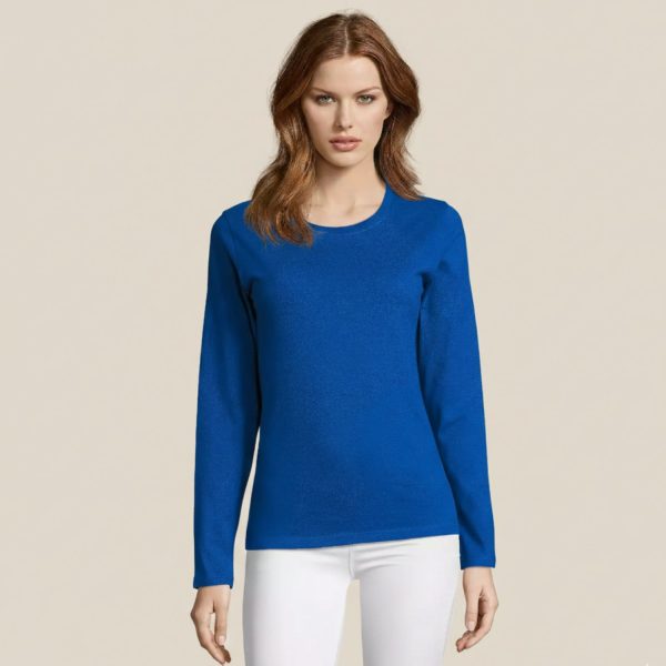 Moteriški marškinėliai Sols Imperial LSL Women royal mėlynos spalvos.