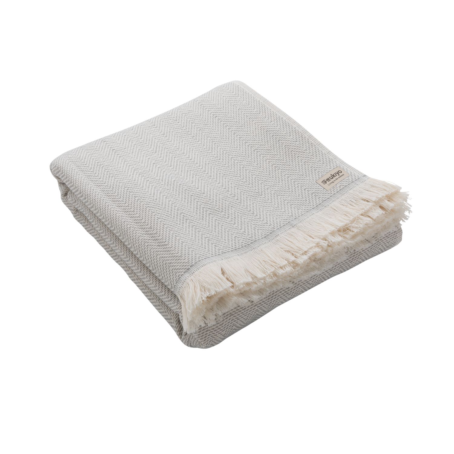 Prabangus pledas-rankšluostis Ukiyo Hisako pilkos spalvos su logotipo spauda