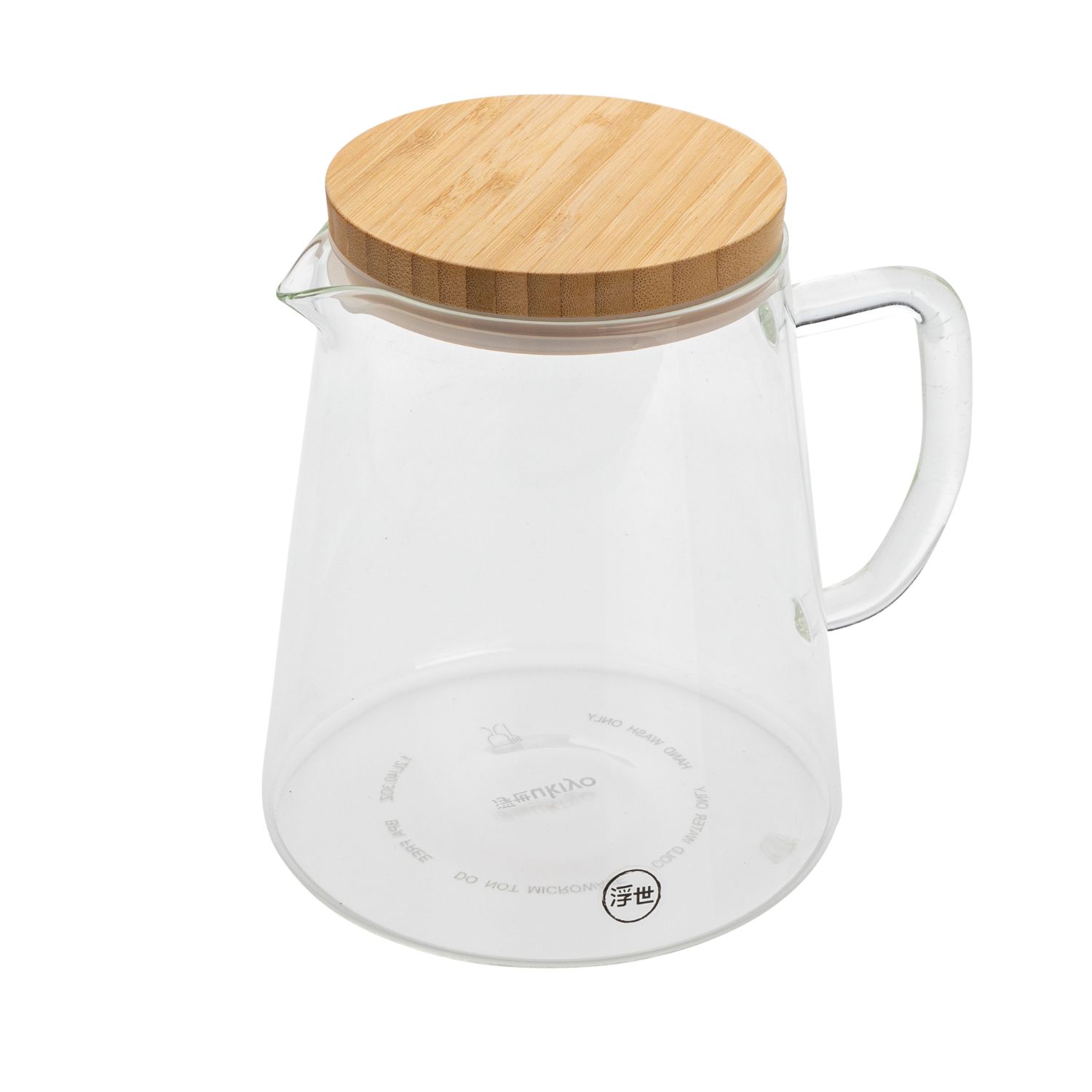 Termosas Ukiyo 1.2L pagamintas iš patvaraus borosilikacinio stiklo su bambukiniu dangteliu.
