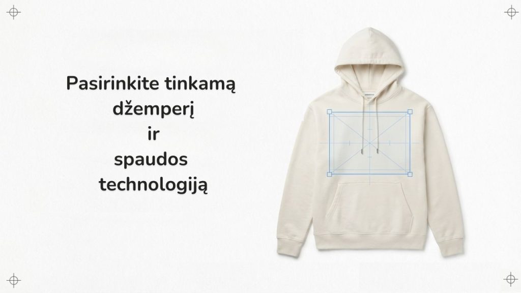 Skirtingiems džemperiai ant kurių logotipas atspaustas skirtingais spaudos būdais